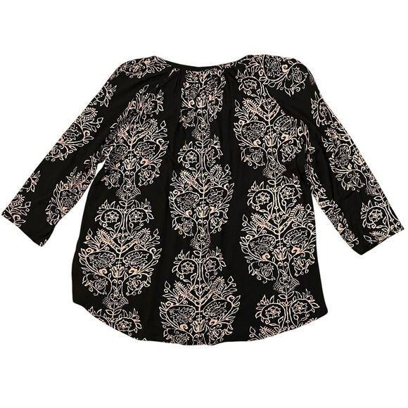 Lucky Brand Top XL Boho Block Print Blouse Floral 3/4 Sleeve Lightweight Stretch - Picture 2 of 11